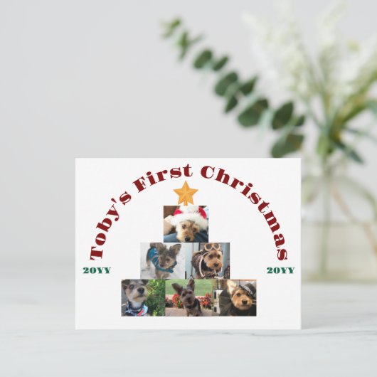 Hond Eerste Kerstboom, Huisdier, Gepersonaliseerd Feestdagenkaart (Staand voorkant)
