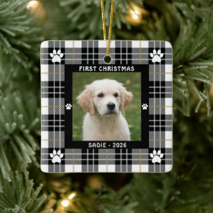 Hond EERSTE KERSTFEest Zwart Wit Tan Schotland Keramisch Ornament