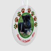 Hond Eerste Kerstfoto Paw Print Rood Ornament (voorkant)