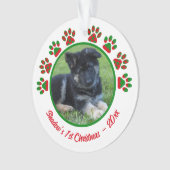 Hond Eerste Kerstfoto Paw Print Rood Ornament (voorkant)