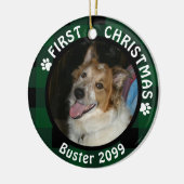 Hond Eerste Kerstmis 2-foto groen & zwart geplakt Keramisch Ornament (Links)
