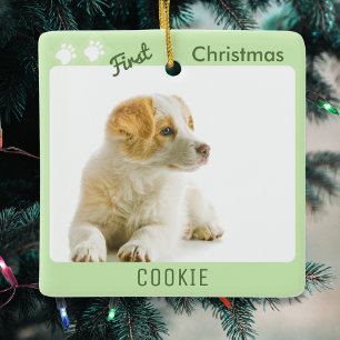 Hond Eerste Kerstmis Huisdier Puppy Foto Pootafdru Keramisch Ornament