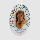 Hond Eerste Kerstmis Lichten Puppy Foto Ornament (voorkant)