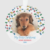 Hond Eerste Kerstmis Lichten Puppy Foto Ornament (voorkant)