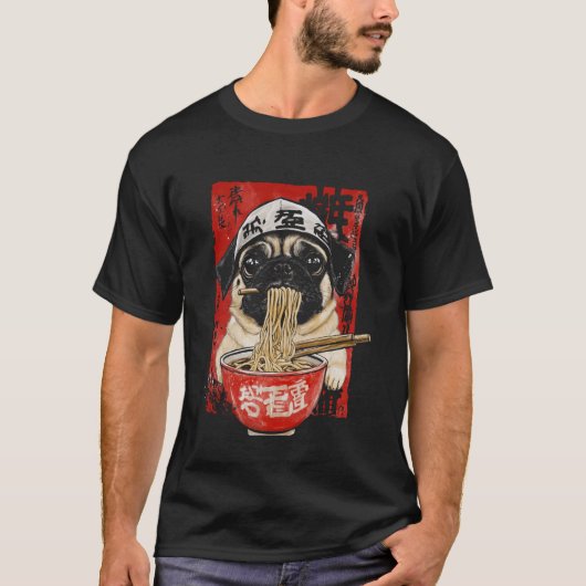 Hond eet Ramen Pug T-shirt (Voorkant)