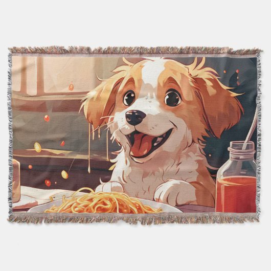 Hond eet spaghetti deken (Voorkant)