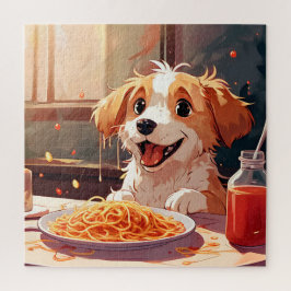 Hond eet spaghetti legpuzzel