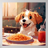 Hond eet spaghetti poster (Voorkant)