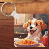 Hond eet spaghetti sleutelhanger (Voorkant)