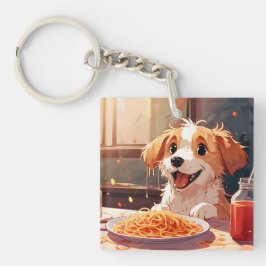 Hond eet spaghetti sleutelhanger