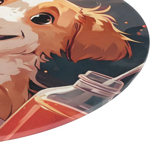 Hond eet spaghetti snijplank (Hoek)