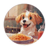 Hond eet spaghetti snijplank (Voorkant)
