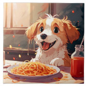 Hond eet spaghetti tegeltje (Voorkant)