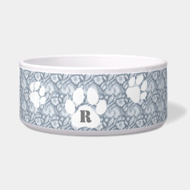Hond Elegante Grijze Hondenmand met Witte Bloemend Voerbakje