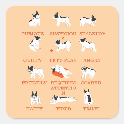 hond emotie vierkante sticker (Voorkant)