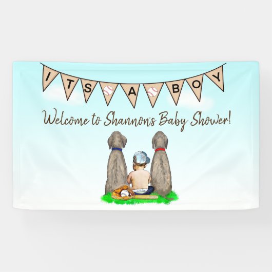 Hond en Baby Boy Baseball Baby shower Spandoek (Horizontaal)