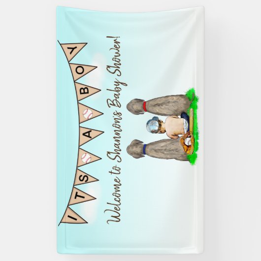 Hond en Baby Boy Baseball Baby shower Spandoek (Verticaal)