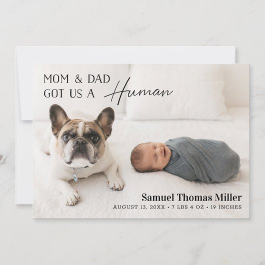 Hond en Baby geboorte Aankondiging (Voorkant)
