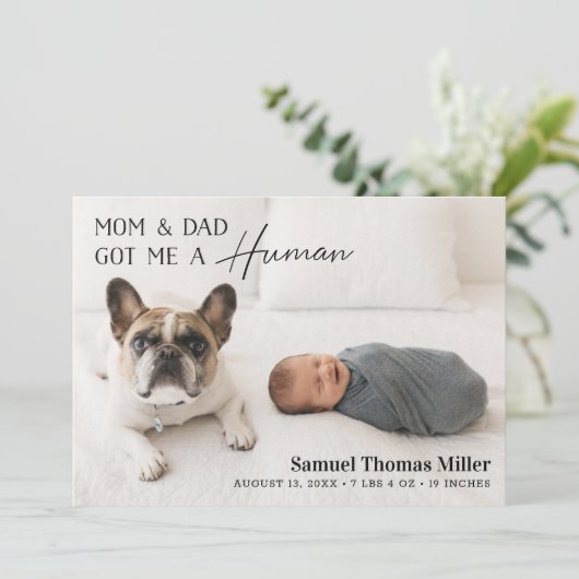 Hond en Baby geboorte Aankondiging (Staand voorkant)