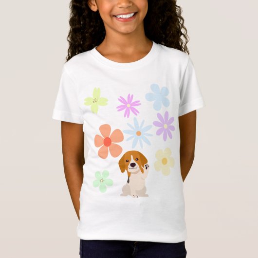 Hond en bloemen t-shirt (Voorkant)