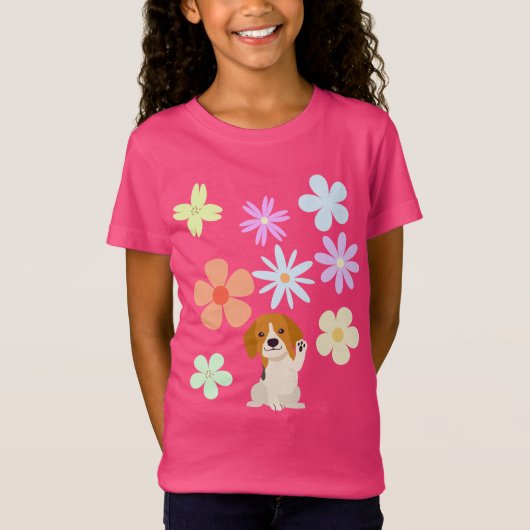 Hond en bloemen t-shirt (Voorkant)