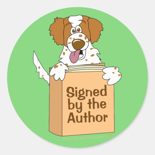 Hond en boek Gesigneerd door auteur Stickers Kinde (Voorkant)