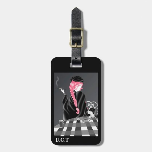 Hond en dame in café Bagage label (Voorkant verticaal)