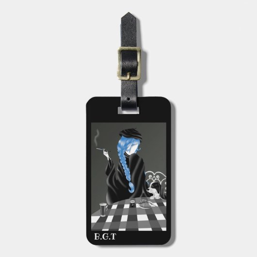 Hond en dame in café Bagage label (Voorkant verticaal)