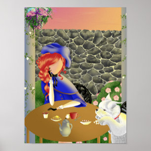 Hond en Dame in Café bij zonsondergang "Forever Lo Poster