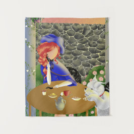 Hond en Dame in Café bij zonsondergang "Forever Lo Wandkleed