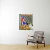 Hond en Dame in Café bij zonsondergang "Forever Lo Wandkleed (In situ)