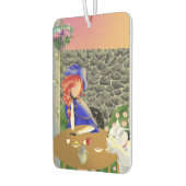 Hond en Dame in café bij zonsondergang Luchtverfrisser (Links)