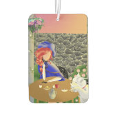 Hond en Dame in café bij zonsondergang Luchtverfrisser (Achterkant)