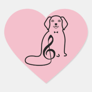HOND EN DE NOTA VAN DE MUZIEK HART STICKER