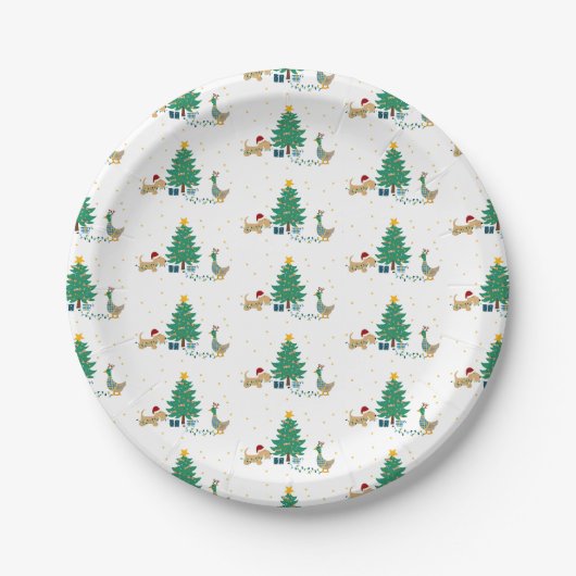 Hond en eend kerstboom papieren bordje (Voorkant)