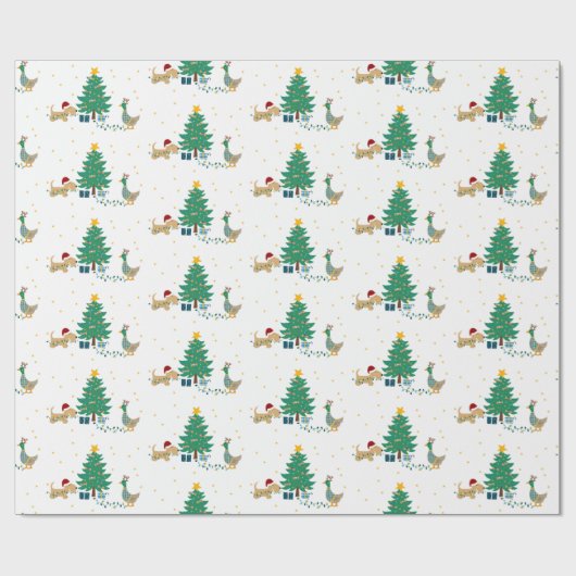 Hond en Eend met Kerstboom Cadeaupapier (Vlak)