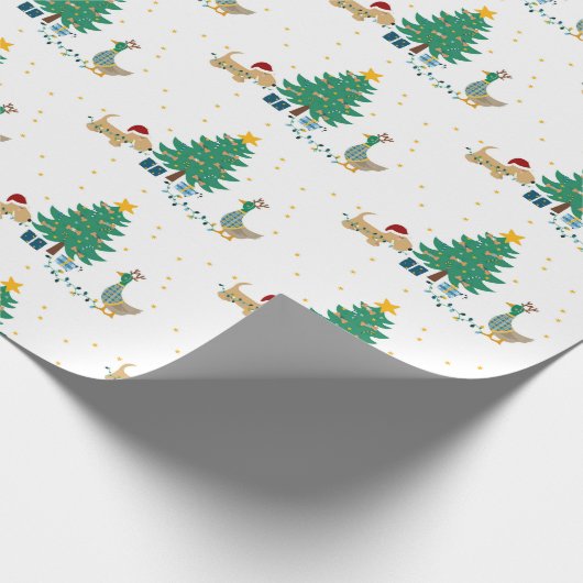 Hond en Eend met Kerstboom Cadeaupapier (Hoek)