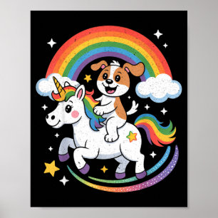 Hond En Eenhoorn Ruimte Melkweg Regenboog Honden  Poster