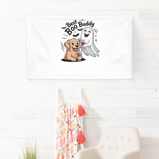 Hond en geest drink wijn. Klassiek T-shirt Spandoek (Insitu)