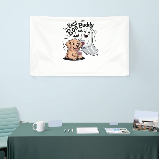 Hond en geest drink wijn. Klassiek T-shirt Spandoek (Beurs)