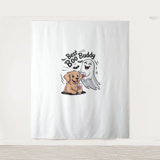Hond en geest drink wijn. Klassiek T-shirt Wandkleed