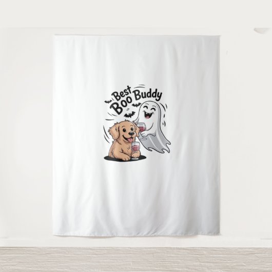 Hond en geest drink wijn. Klassiek T-shirt Wandkleed (Voorkant)