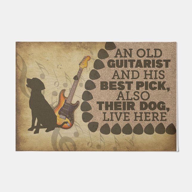 Hond en gitarist Doormat, klauwhout Deurmat (Voorkant)