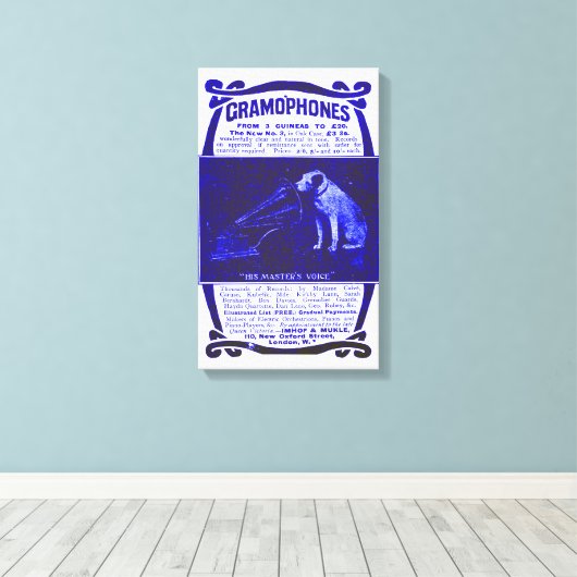 Hond en grammofoon canvas afdruk (Insitu (Houten vloer))