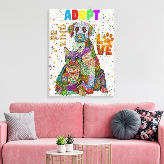 Hond en kat Adoptie en redding Adopteer Be Kind Li Canvas Afdruk (Insitu (Woonkamer))