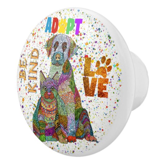 Hond en Kat Adoptie en Rescue Be Kind Liefde Keramische Knop (Rechts)