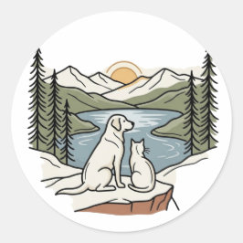 Hond en Kat Bergmeer Zonsondergang Ronde Sticker