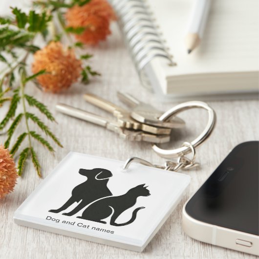 Hond en Kat boho ontwerp Sleutelhanger (Voorkant Rechts)