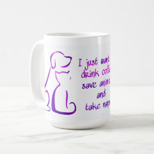 Hond en Kat - Drink koffie, Red dieren, Doe dutjes Koffiemok
