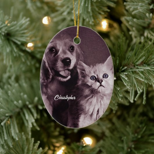 Hond en Kat, Gepersonaliseerd Opzoeken Keramisch Ornament (Boom)